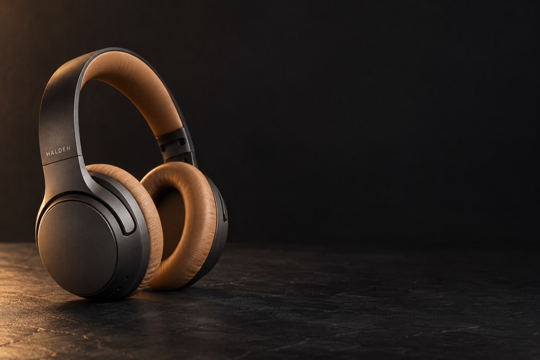 A+ hero banner of headphones on dark slate